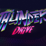 An illustrated logo for the Twenty Thunder Drive Tour. It is purple chrome and neon pink and surrounded by electricity.